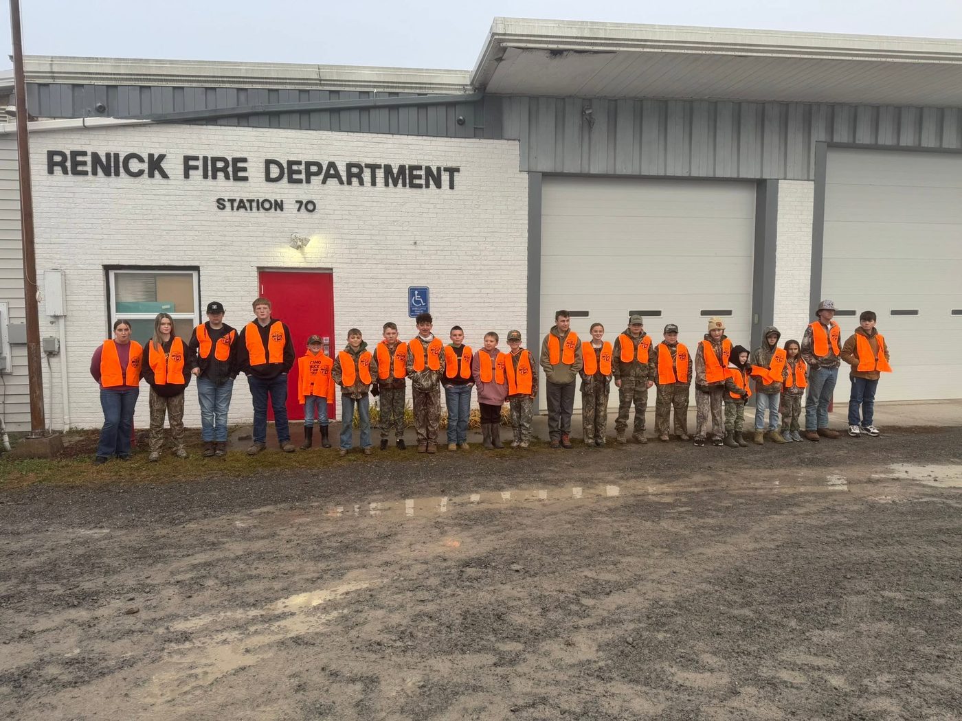 Youth Squirrel Hunt participants lined up outside the Renick Fire Department, Station 70