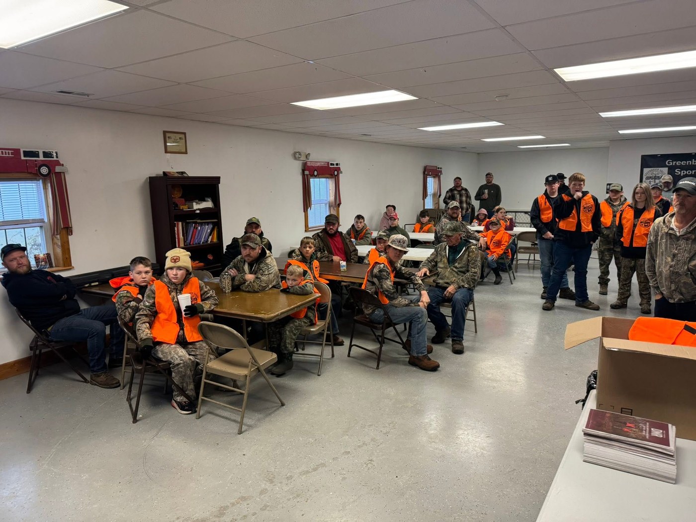 Youth Squirrel Hunt participants and volunteers at the safety orientation, Renick Fire Department
